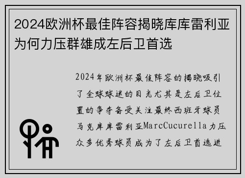 2024欧洲杯最佳阵容揭晓库库雷利亚为何力压群雄成左后卫首选