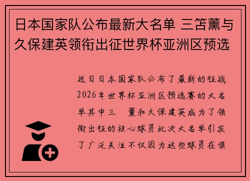 日本国家队公布最新大名单 三笘薰与久保建英领衔出征世界杯亚洲区预选赛